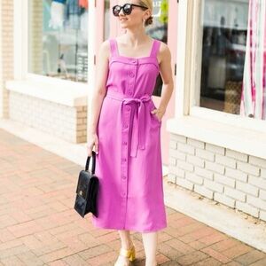 Everlane Pink Japanese GoWeave Picnic Midi Dress Sleeveless Square Neck Size 2